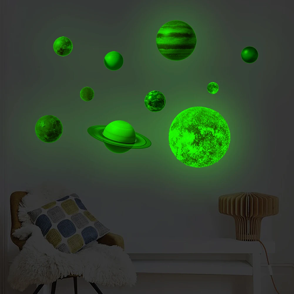 Home Decor Stickers Glow In The Dark Round Planets Star PVC Wall Stickers For Kids Rooms Pegatinas Paredes Decoration Dropship