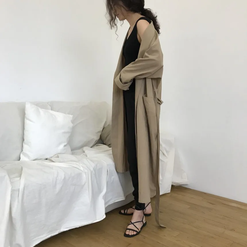 WHITNEY WANG Осенняя мода уличная корейский стиль пояса открытый стежок Тренч Женская Стильная верхняя одежда
