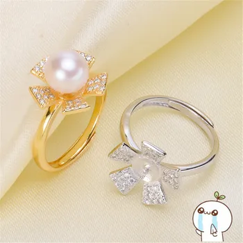 

Ring Mount Pearl Accessories Adjustable Size 925 Sterling Silver Ring Jewelry DIY No Pearl 2019J146