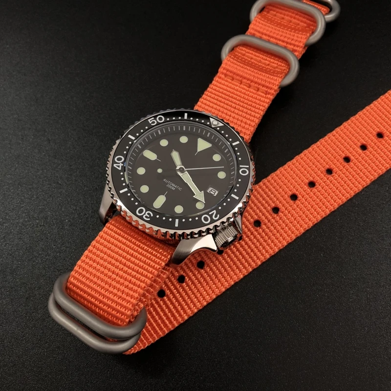 Мужские тунец SKX007 автоматические часы NH35 Mov не 200 м водостойкий сапфировое стекло нержавеющая сталь diver наручные часы для мужчин и женщин - Цвет: orrange nylon strap