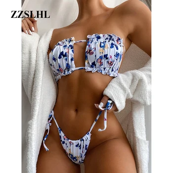 

Sexy Bikini 2020 Pleated Bandeau Women's Swimwear Mini Thong Bikini Set Bathing Suit Woman Swimsuit Beachwear Swimming for Suit