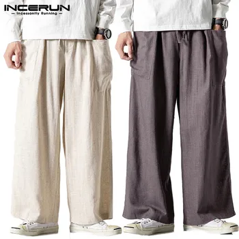 

INCERUN Brand Baggy Pants Men Solid Straight Pants Casual Cargo Trousers Street Cotton Elastic Waist Mens Sweatpants Joggers