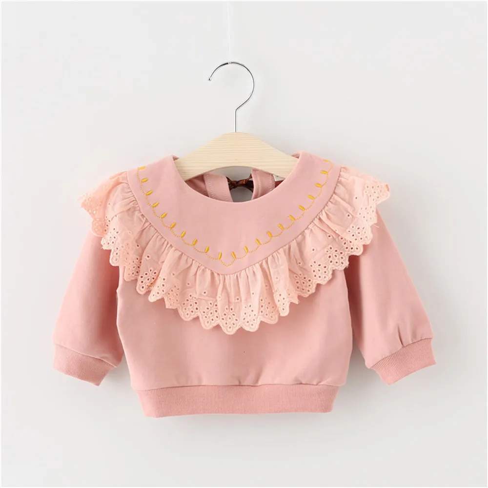 LILIGIRL/ хлопковые детские свитера осенний трикотажный пуловер с длинными рукавами для маленьких девочек кружевной топ с листьями лотоса для девочек, одежда