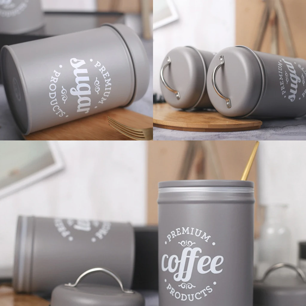 3pcs Tea Coffee Sugar Canister Metal Food Storage Tin for Kitchen Counter Tea Coffee Sugar Spices Sundries Storage Box