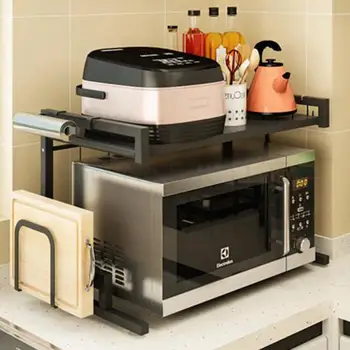 

Microwave Oven Shelf Kitchen Goods Shelf Oven Shelf 2-layer Black Condiment Shelf For Household Countertop