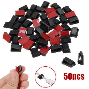 

50pcs Black Plastic Car Wire Clips Winder Drop Adhesive Cable Cord Holder Wire Clamp Management Clips 1.2x0.5cm