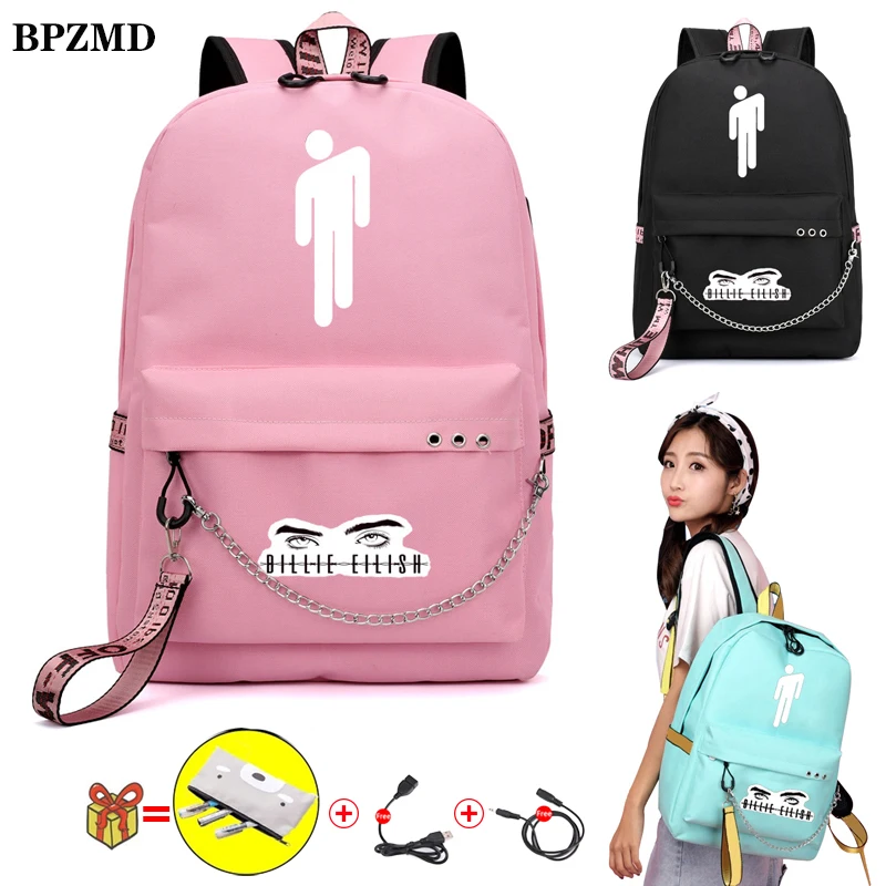 

BPZMD Pink Billie Eilish Women Backpack for School Teenagers Girls Student Waterproof Canvas Bags Usb Laptop Travel Backpack New
