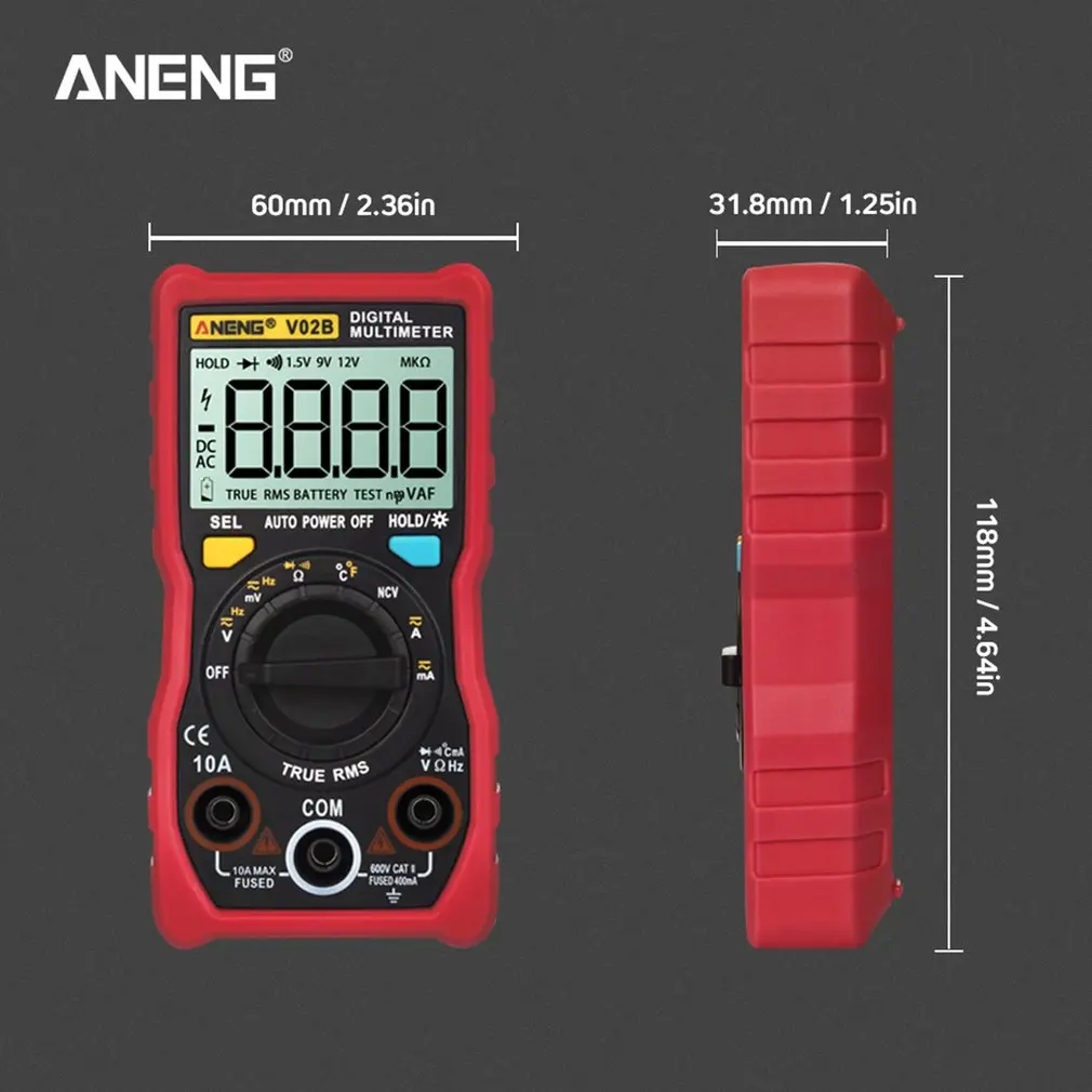 Aneng V02B мультиметр для передачи данных Ncv цифровой ЖК-дисплей Вольтметр переменного/постоянного тока Автоматический диапазон диодное Сопротивление Частота Емкость Тестер