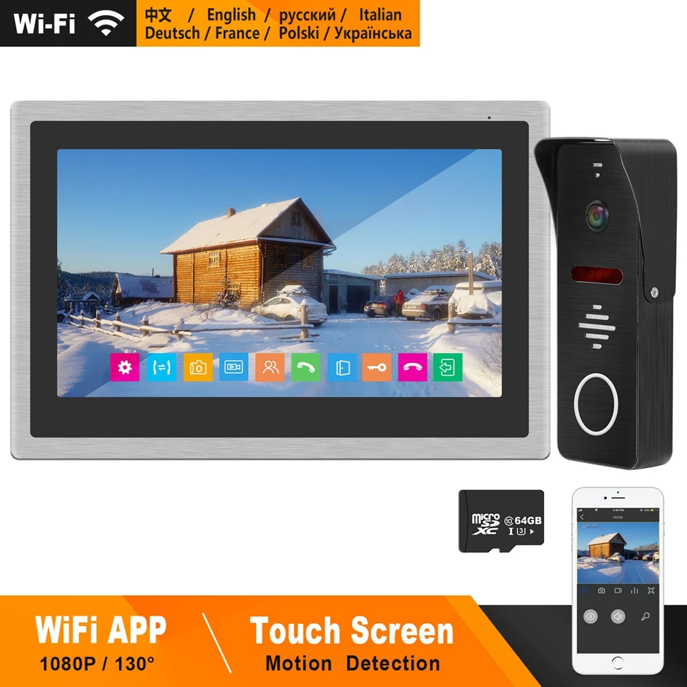HomeFong Wi-Fi Intercom for Home Smart IP Video Intercom Wireless 10 Inch Touch Screen 1080P Doorbell Camera Surveillance System