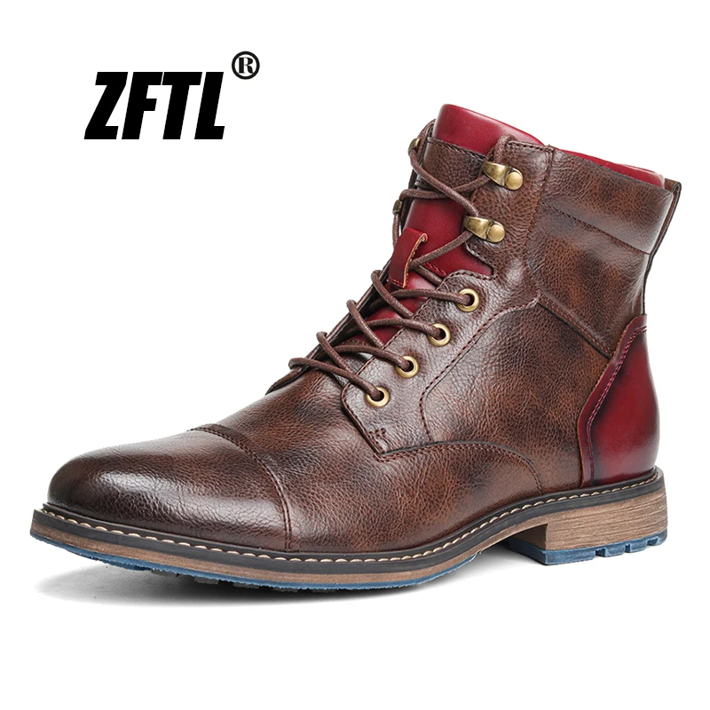 

ZFTL Men's Martins boots large size man casual lace up boots Tooling boots male leather vintage brown man Ankle boots Chelsea