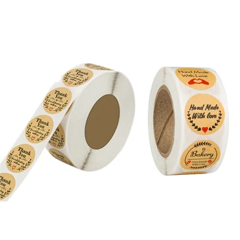

500pcs Thank You Stickers Scrapbooking Label Kraft Round Labels 8X5X4cm & 500Pcs Round"Handmade with Love"Stickers Seal Labels R