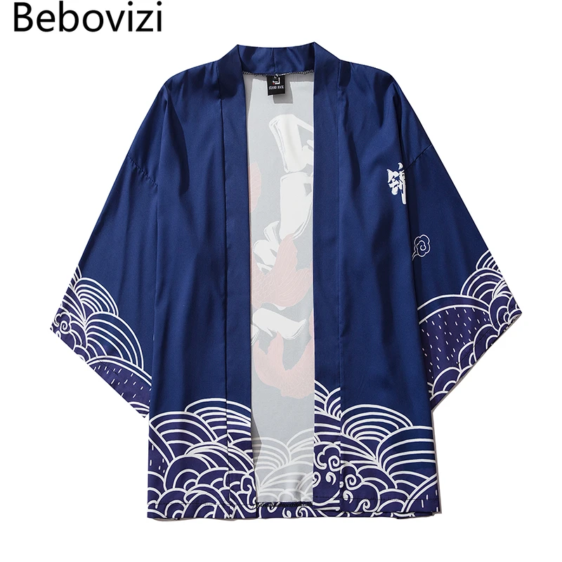 

Кимоно Bebovizi женское с винтажным принтом, модный кардиган в японском стиле, жакет, традиционная юката, хаори, синяя одежда, на лето