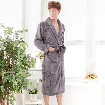 

Coral Fleece Male Sleepwear Kimono Gown Soft Nightwear Nightgown Winter Warm Flannel Intimate Lingerie Thick Home Clothes