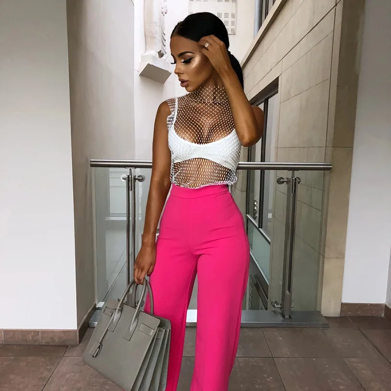 VIKINII Sleeveless Crystal White Women Tops Summer Beach Women Bikini Tops Rhinestone Sexy Women Beachwear O-Neck