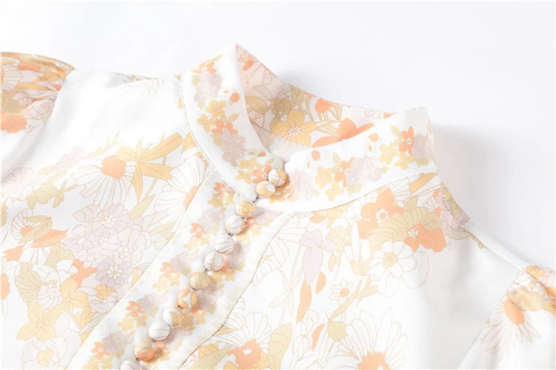 Осенняя винтажная женская блузка с цветочным принтом, рубашка с длинным рукавом-фонариком, женские дизайнерские подиумные топы, модная женская одежда