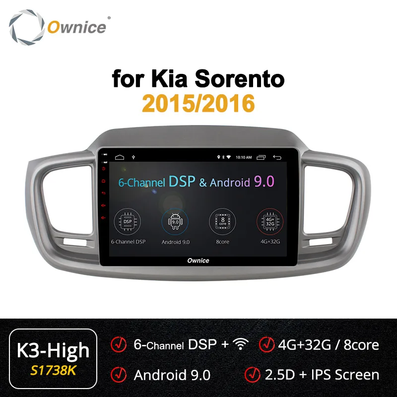 Ownice Восьмиядерный 10," Android 9,0 автомобильный dvd-плеер k3 k5 k6 для Kia Sorento 4G LTE 360 панорама DSP SPDIF радио gps - Цвет: S1738 K3-High