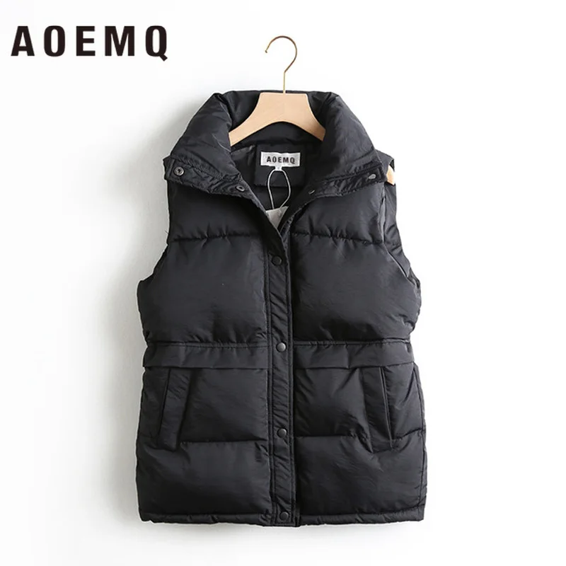 AOEMQ, модный жилет, однотонный, зимний, толстый, без рукавов, хлопок, мягкий, теплый, куртки с карманами, Рождественский жилет, подарок, женская одежда