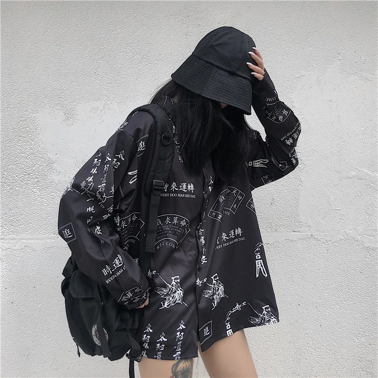 Neploe Harajuku китайская блузка с буквенным принтом свободная негабаритная уличная Футболка Топ рубашка корейский хип хоп панк блузки Blusas 55043