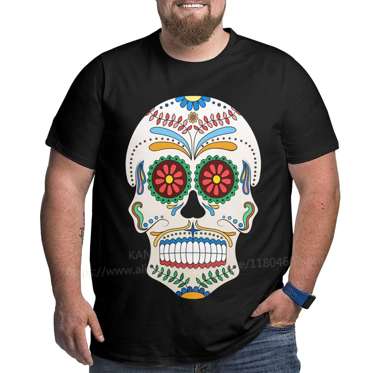 Kanpa Brand 100% Custom Skull T Shirts Streetwear for Big Men Pattern Workout Tops Oversized T-shirt Black XL | Мужская одежда