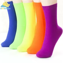 Флуоресцентные хлопковые носки, стильные аксессуары для девочек, удобные длинные носки унисекс для хип-хопа, скейтборда, танцев, уличная одежда