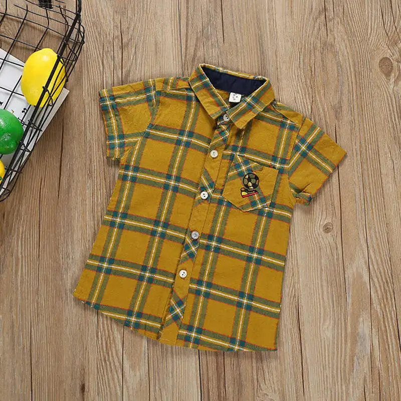 Новые хлопковые рубашки с короткими рукавами для маленьких мальчиков; летние топы в клетку с принтом; футболки; Повседневная Блузка - Цвет: yellow