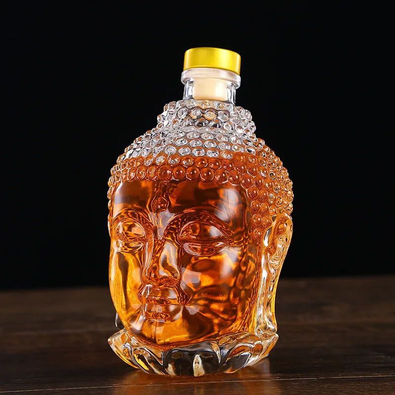 

750ML Glass Bottle Statue of Buddha Crystal Water Bottle Wine Glass Cup for Vodka Whiskey Drink Glasses Wedding vasos de vidrio