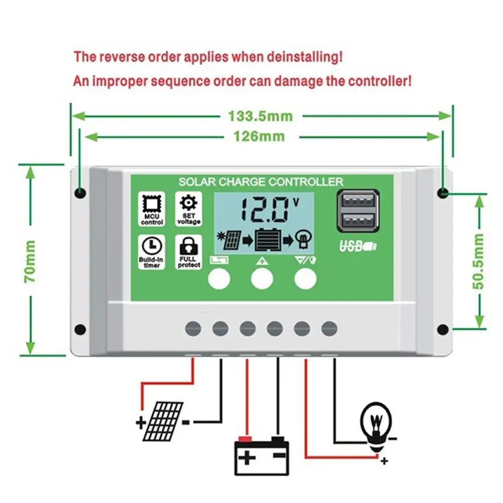 30A/20A/10A 12V/24V Auto Paremeter Adjustable PWM LCD Dual USB Port Solar Charge Controller Output Solar Panel PV Regulator