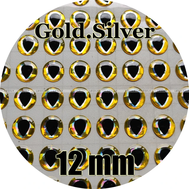 12mm 3D Gold.Silver (Teardrop pupil) / Wholesale 300 Soft Molded 3D  Holographic Fish Eyes, Fly Tying, Jig, Lure Making