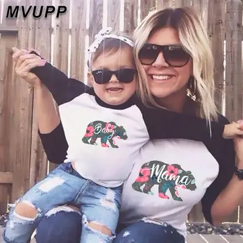 

MVUPP mommy and me matching long t shirt mother daughter patchwork family look clothes outfits mum baby girls big sisters