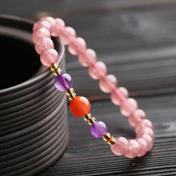 

Natural Ice Crystal strawberry Beads Elastic Bracelet Jade Round Necklace Jewellery Accessories Handmade DIY Woman Luck Amulet