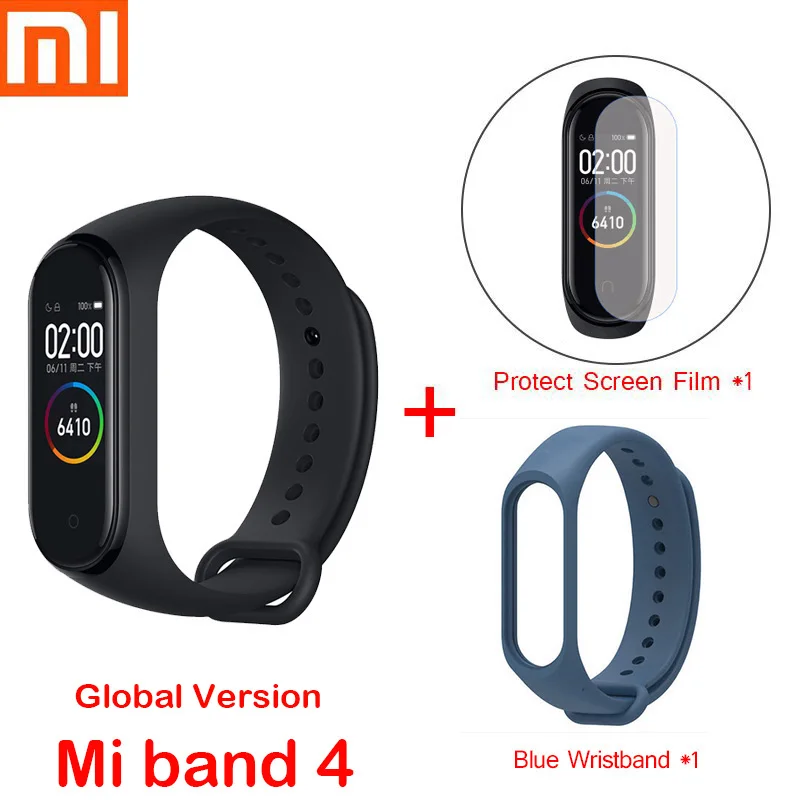 Global mi4 add strap Бренд, Xiaomi mi, 4 браслета, Xiaomi mi, 3, пульсометр, фитнес-экран, Bluetooth 5,0, смарт, mi Band 4, для IOS, Android - Цвет: Global mi4 add strap