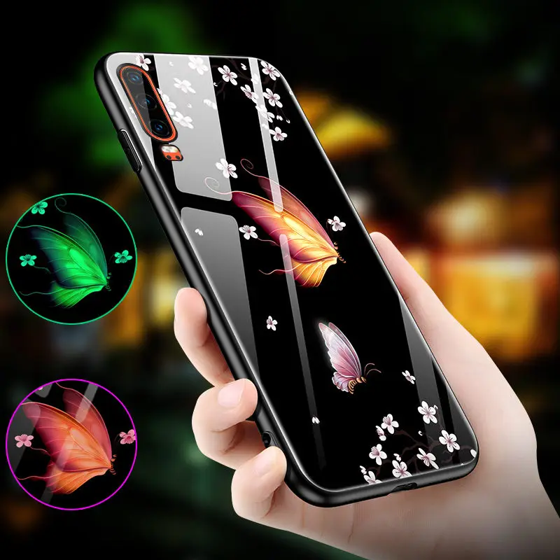 

Luminous Tempered Glass Case For Huawei P30 Case 6.1 inch Glow Glass Back Cover For Huawei P30 Cover Phone Bag Shell