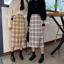 YKpiapia, клетчатые женские юбки, осень размера плюс, длинная юбка-карандаш для девочек, Женские винтажные теплые плотные юбки, зимние женские юбки, Faldas Mujer