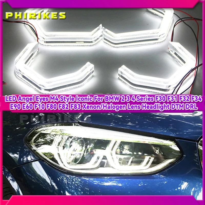 

LED Angel Eyes M4 Style Iconic For BMW 2 3 4 Series F30 F31 F32 F34 E90 E60 F10 F80 F82 F83 Xenon/Halogen Lens Headlight DTM DRL