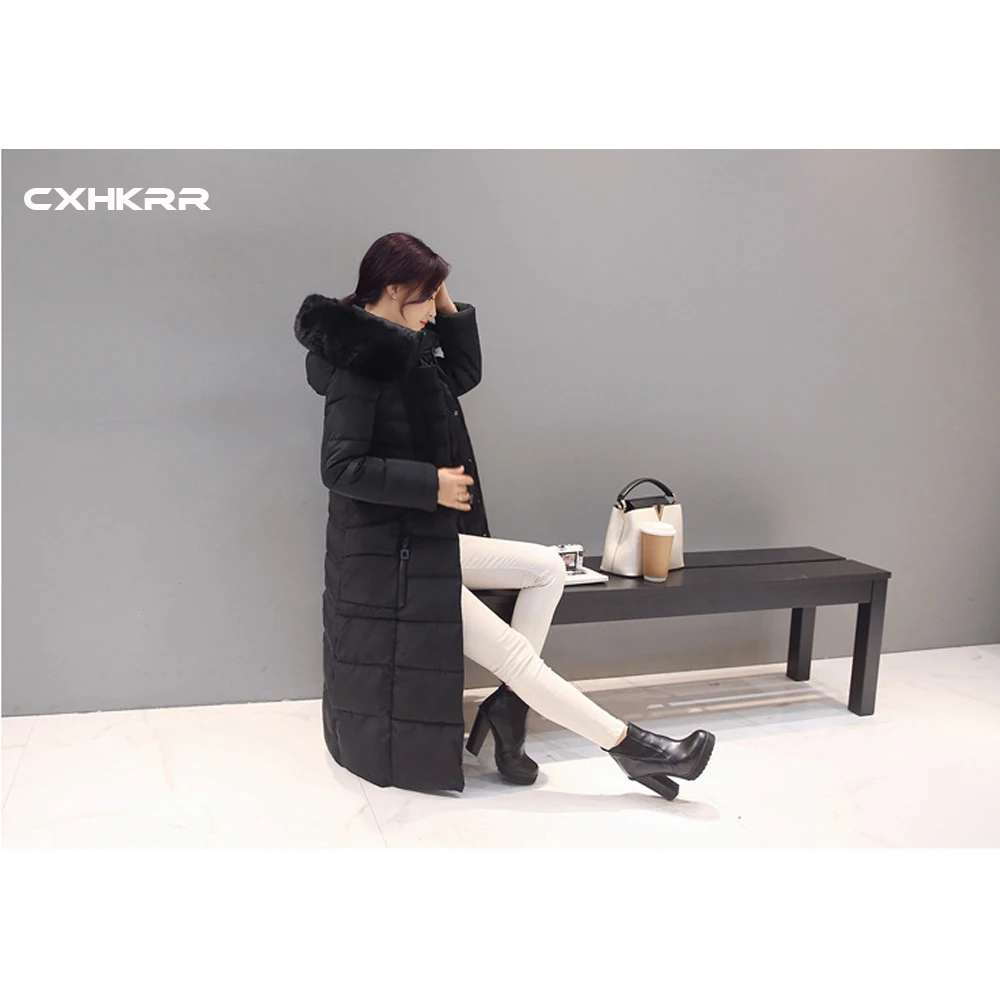 CXHKRR Новая женская парка пальто зимнее пальто женское зимнее пальто X-Long Женское зимнее пальто с меховым воротником Толстое Зимнее пальто с капюшоном размера плюс Co