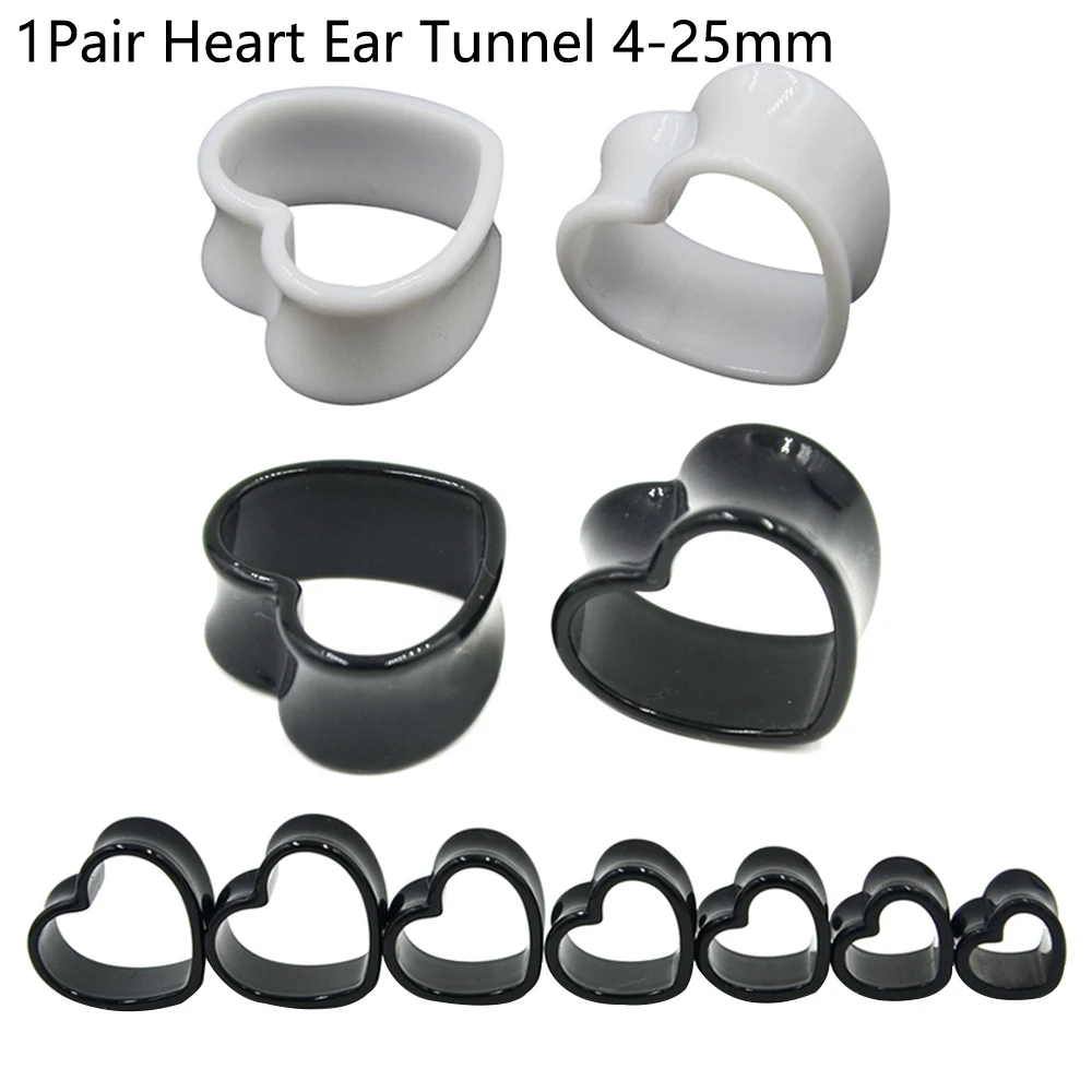 4mm--25mm Pair Black & White Love Heart Acrylic Flesh Tunnel Plug Jewelry Body Piercing Stretcher Expander Ear Gauge Earlets
