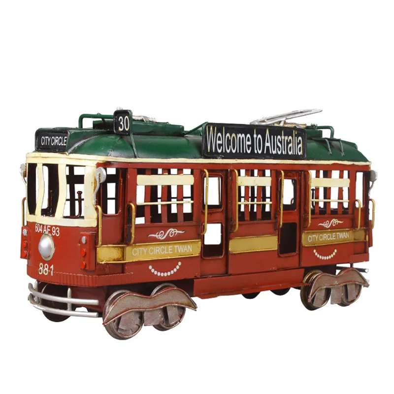 

British Retro Double Layer Railcar Bus Model Handcrafts Miniature Figurines Home Decoration Accessories Modern Props Toys Gift