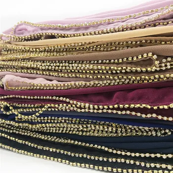 

Solid Color Pearl Chiffon Ladies Scarf Chain Side Turban Can Shawl Scarves