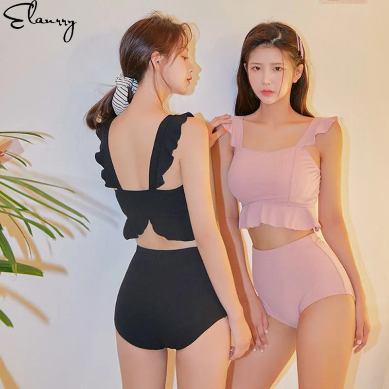 

Women Solid Bikini Set High Waisetd Padded Swimwear 2019 Newest Buiquini Vintgae Summer Girl Bathing Suits Maillot De Bain