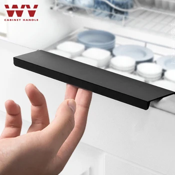 

WV Silver Hidden Cabinet Handles Black Modern Right Angle Minimalist Drawer Wardrobe Kitchen Cabinet Door Invisible Pulls 9001