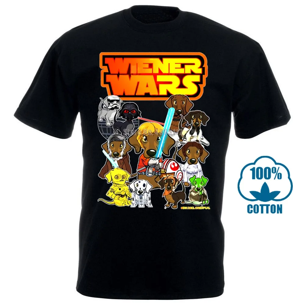 Хлопок с круглым вырезом на заказ мужские футболки с принтом Футболка Wiener Dog Wars такса женская футболка 012694