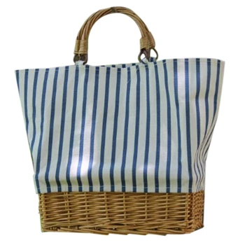 

FGGS-Striped Canvas Straw Bag Large-Capacity Rattan Bag Portable Woven Handbag Women Large Shopping Bag