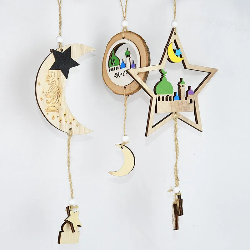 Wooden EID Mubarak Decoration Ramadan Mubarak Ornaments Islamic Muslim Pendant Eid Al Adha Party Supplies Ramadan Kareem Gifts