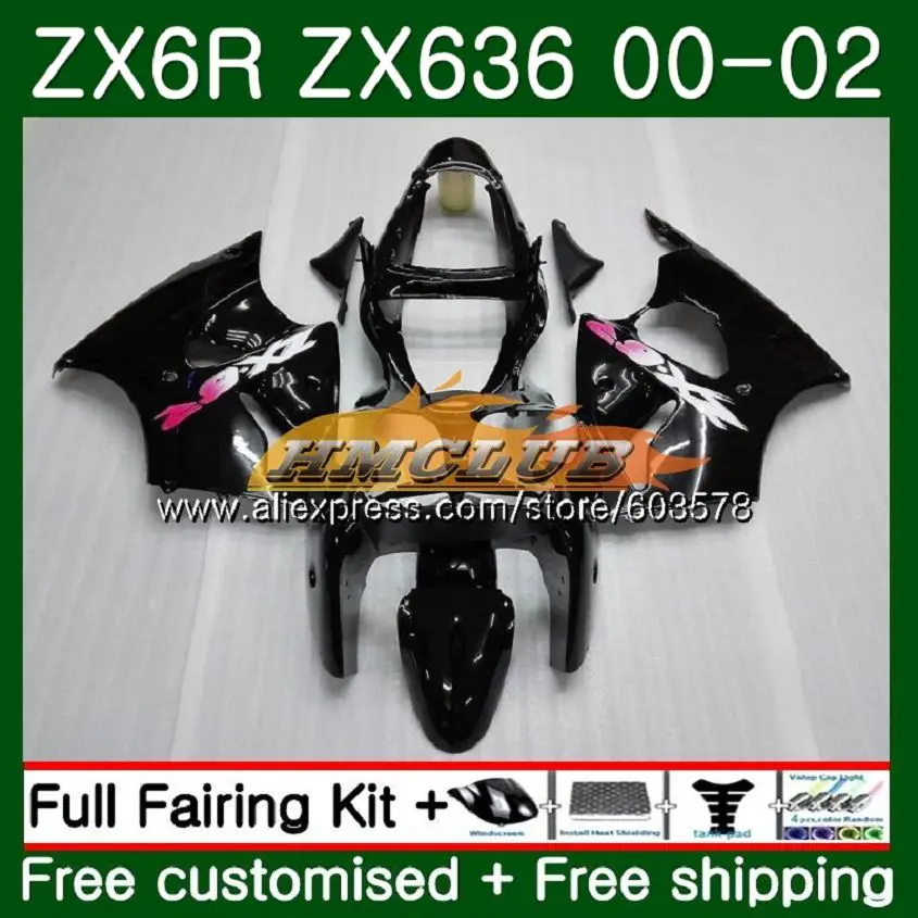 Корпус для KAWASAKI ZX-636 ZX 6 R ZX636 ZX6R 00 01 02 106CL. 1 черный глянец ZX 636 600CC ZX-6R ZX600 ZX 6R 2000 2001 2002 обтекатель - Цвет: No. 1