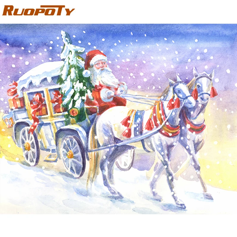 Ruopoty Рождественская фотография DIY живопись по комплекты номеров пейзаж современный расписанный вручную картина маслом для домашний декор произведение искусства 60x75 см - Color: ZC.1010-4