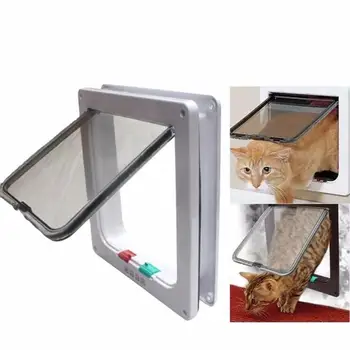 

Medium Small White Pet Cat Puppy Dog Supplies Lock Frame Safe Security Flap Door Gate Pet Supplies