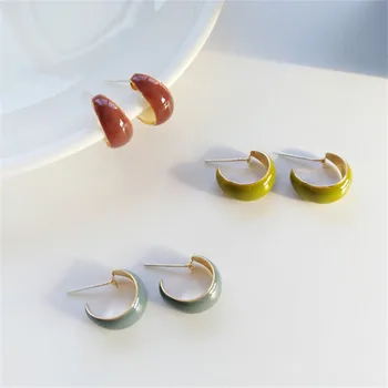 

Fashion Metal Round Earrings Girl Vintage Epoxy Contracted Minimalist Style Exquisite Earring for Woman Jewelry Trendy