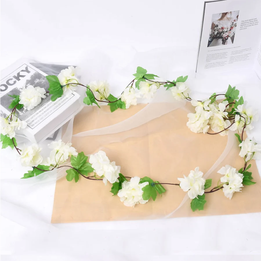 Искусственные цветы, шелковая свадебная АРКА, поддельная Сакура, пластмассовая лоза, подвесная потолочная гирлянда, цветущая вишня, домашняя труба, Декорация - Цвет: white