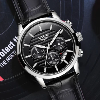 

Business Mens Watches LIGE 2020 Top Brand Luxury Leather Sport Chronograph Quartz Watch Men Waterproof Clock Relogio Masculino
