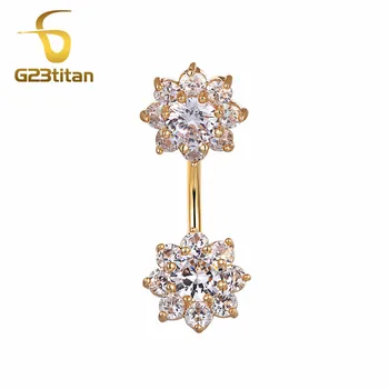 

New Body Jewelry 316L Stainless Steel Belly Button Rings Gold Color Double Side Crystal Flower Navel Piercing Ring for Women